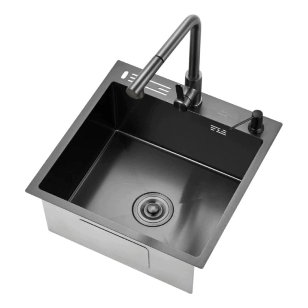 Bacha de Cocina negra Acero Inoxidable 304 con griferia