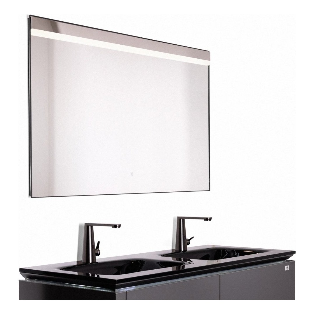 Vanitory Smart con doble bacha y mesada de vidrio negro
