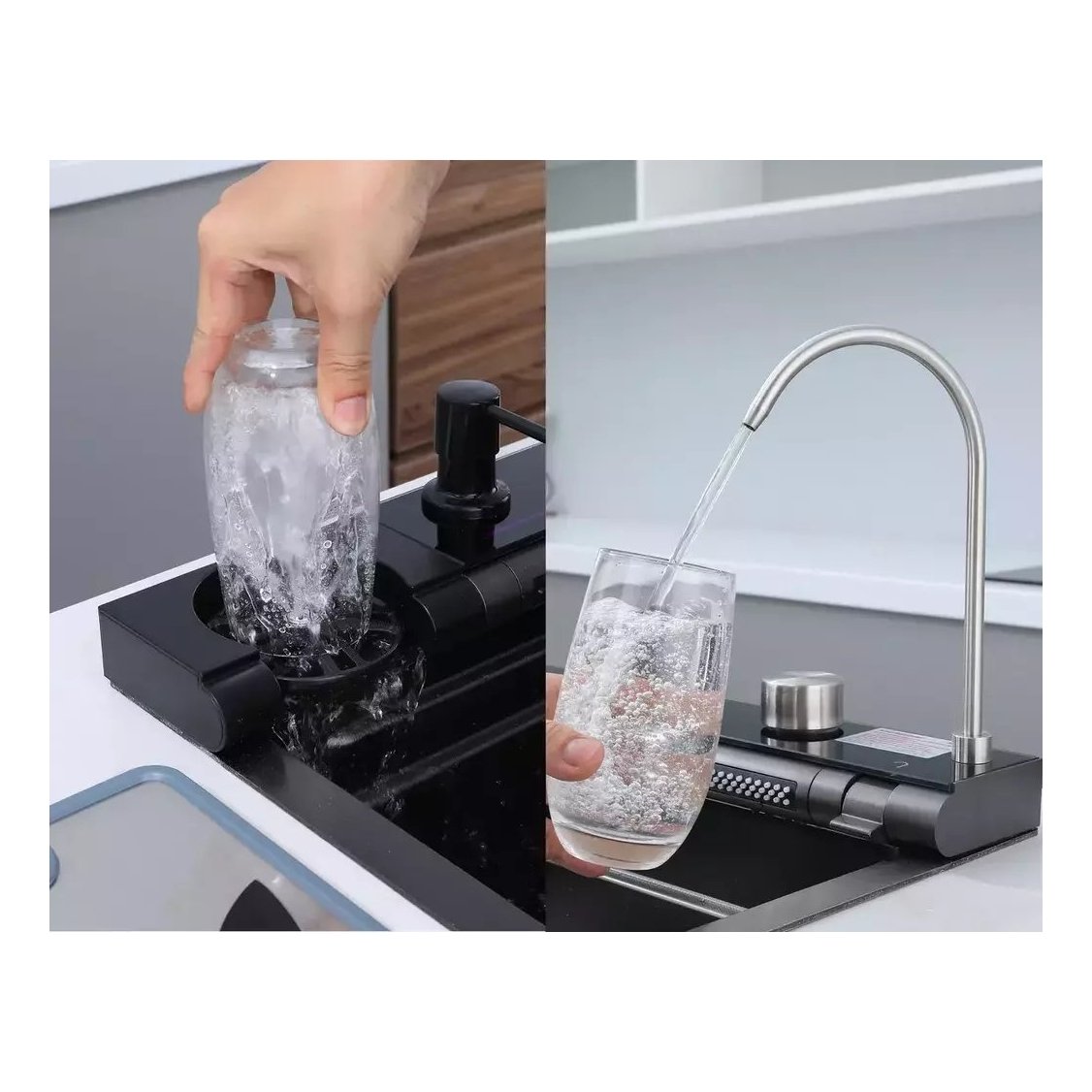 Bacha inteligente multifunción de acero Inoxidable nanoblack con grifería y accesorios
