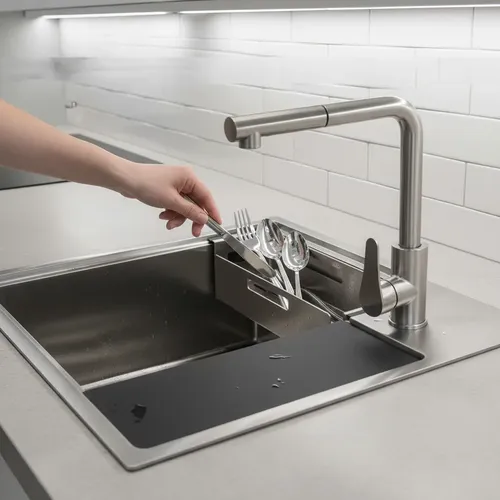Bacha Cocina Acero Inox Con Grifería Flexible Con Accesorios